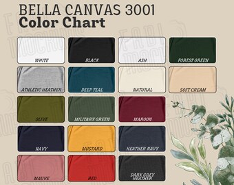 Bella Canvas 3001 Color Chart Mockup - T-Shirt Colors (PNG)