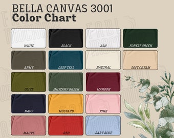 Bella Canvas 3001 Color Chart - T-Shirt Mockups (PNG)