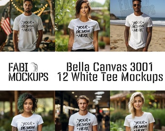 Paquete de maquetas Bella Canvas 3001: 12 maquetas de camisetas blancas (descarga digital)