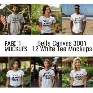 Bella Canvas 3001 Tシャツ モックアップ バンドル - 3001 シャツ モックアップ - 女性男性モデル モック - BC3001 ライフスタイル Tシャツ モックアップ - メガバンドル BC3001