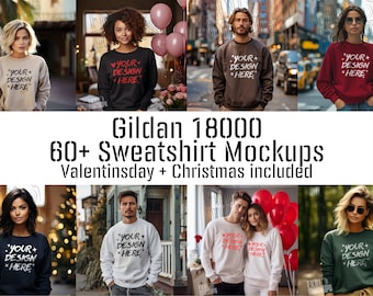 Gildan 18000 Sweatshirt Mockup Bundle: Male/Female Models (Digital Download
