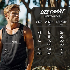 Bella Canvas 3480 Size Chart - BC3480 - Bella Mockups - Modern Size Chart - Print on Demand - Unisex Tank Top Size Guide - Professional