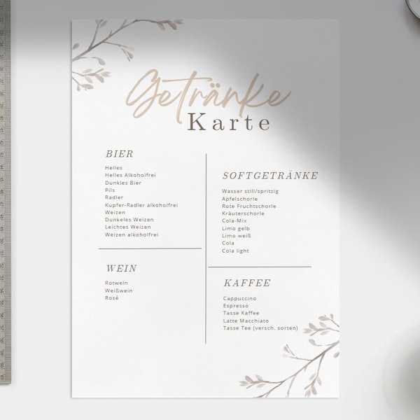 Moderne Getränkekarte Vorlage, Minimalistische Hochzeit Bar Menü, Einfache Hochzeit Getränkekarte Printable Digitaler Download Wedding