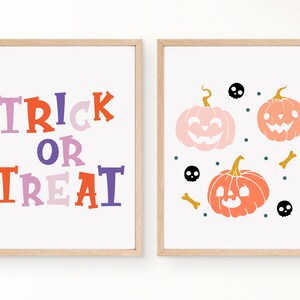 Halloween Wall Art, Pumpkin Decor, Trick or Treat Wall Art, Set Of 2, Printable Halloween Pumpkin Wall Print Wall Decor, Spooky Home Decor