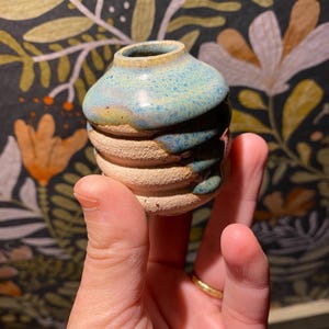 Stoneware mini-bud vase with drippy glaze