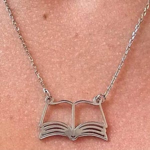 Minimalist Book Pendant Necklace: Stainless Steel Bookworm Gift