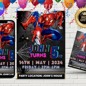 Editable Spiderman Birthday Invitation Template, Printable Birthday Party Invitation, Digital Kids Party Invite Template, Spiderman Invite