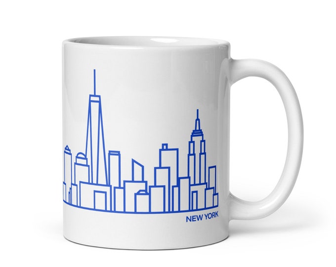 New York City Skyline Graphic, Ceramic White Glossy Mug