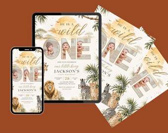 Wild Ones First Birthday Invite Editable Template, Safari 1st Birthday, Baby 1st, Jungle Animal Theme, Personalized Wild 1 Party Invitation