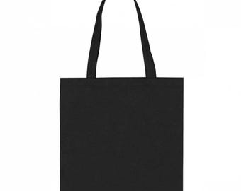 May include: A black tote bag with two handles. The bag is made of a canvas material.