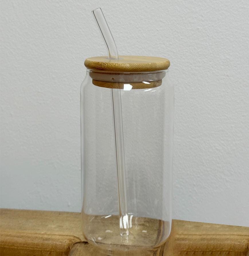 16 oz. Glass Cup with Bamboo Lid and Straw