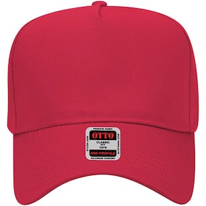 May include: A red baseball cap with a black label that reads "OTTO CLASSIC FIT OSFM MID PROFILE MAXIMUM COMFORT".