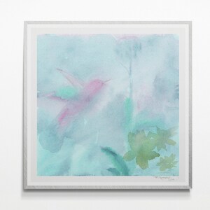 水彩画、鳥の絵、現代の壁画、アクアハチドリのデジタル絵画、壁画プリント、印刷可能なデジタルダウンロード