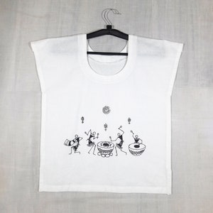 Hand Painted Cotton Top, White Cotton Top, Women&#39;s Cotton Blouse, Women&#39;s Cotton Top