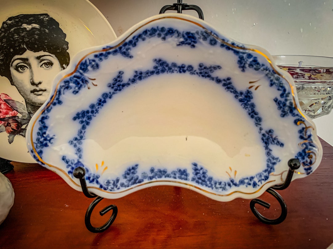 Antique WH Grindley Co England Blue Flow Aldine Crescent Bone China