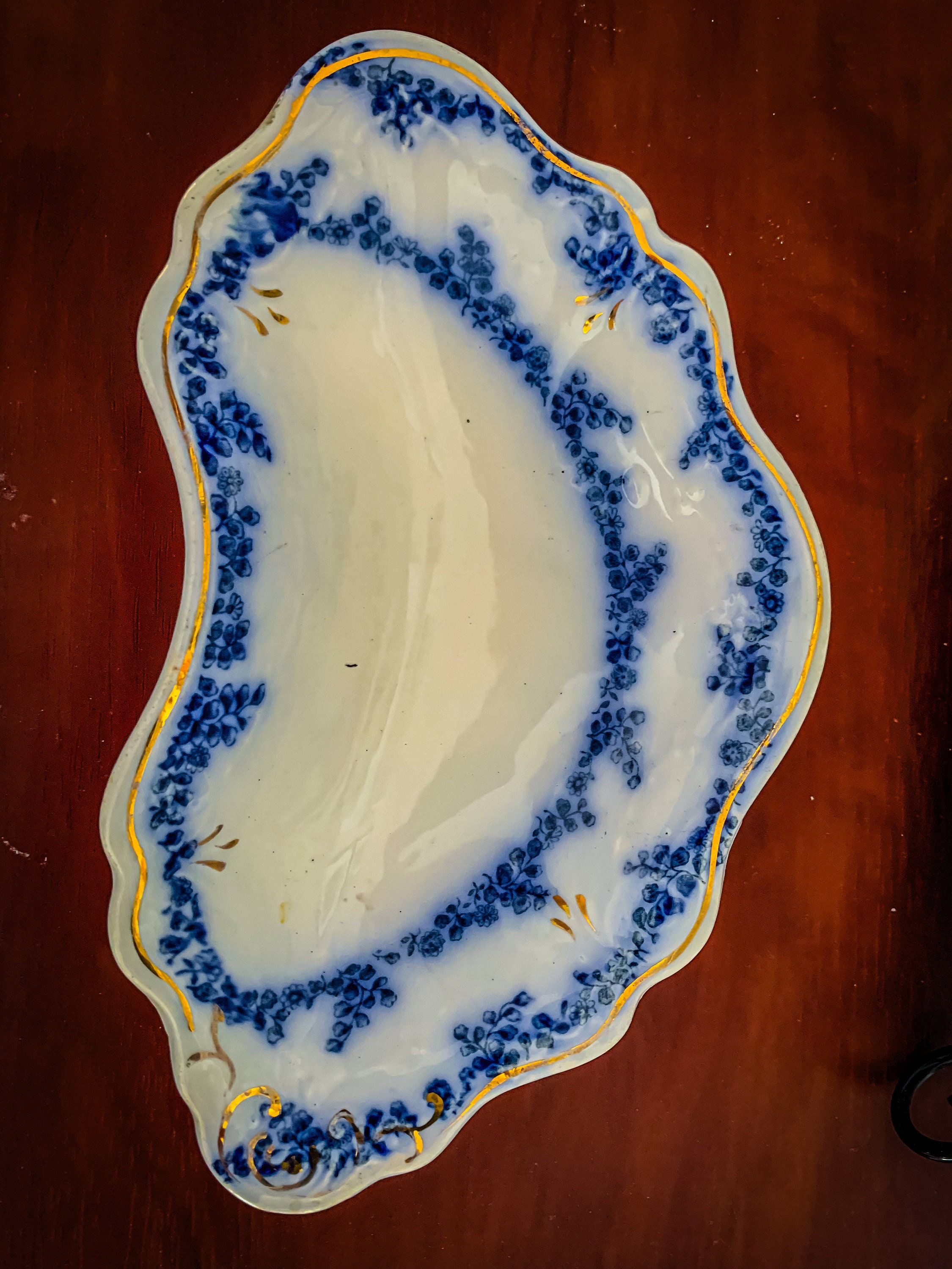 Antique WH Grindley Co England Blue Flow Aldine Crescent Bone China