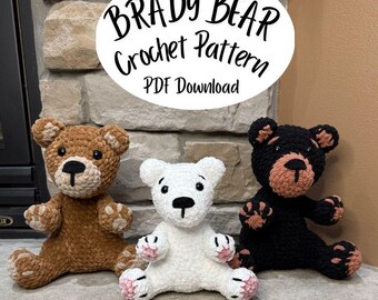 Brady the Bear PDF Crochet Pattern | Crochet Bear Pattern | Digital Download | Crochet Bear Plushie | Crocheting With Mandy | PDF ONLY