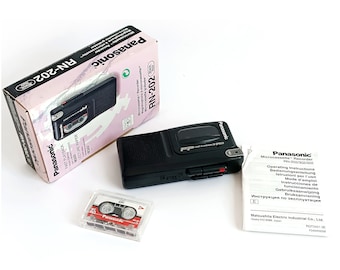 enregistreur vocal vintage microcassette Panasonic RN-202 Panasonic MC-60 et boîte enregistreur à microcassette de TRAVAIL fabriqué au japon lecteur de cassettes