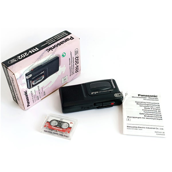 Vintage voice recorder Panasonic RN-202 microcassette Panasonic MC-60 and box WORKING microcassette recorder Made in Japan Cassette player