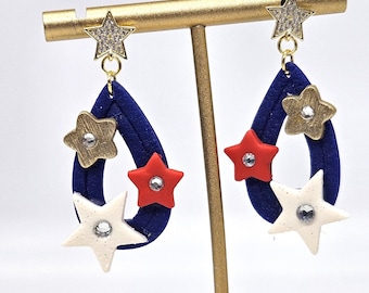 Handmade Patriotic Star Polymer Clay Earrings with Multiple Choices 4th of July