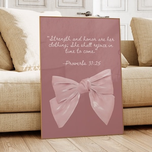 Proverbs 31:25 Woman Print, Pink Decor, Bible Verse Art, Christian Gift