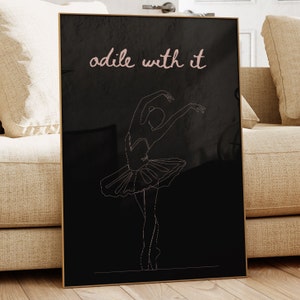 Odile With It Ballet Print, Elegant Ballerina Drawing, Black and Pink Wall Art, Dance Decor