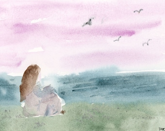 Seascape Giclée Print, Birds and Stone