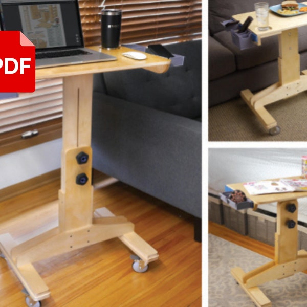 Height Adjustable Laptop Desk Plans, Adjustable Coffee Table Plans, Side Table Plan, Desk PDF Printable Guide, DIY Woodworking Project