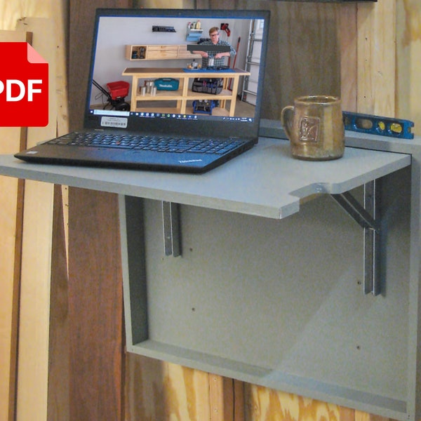 Plan de table mural, idée de bureau pliable, bureau pliant à faire soi-même, plan en bois simplifié, plans PDF, plans numériques, PDF