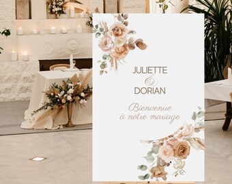 Cartello di benvenuto per matrimonio personalizzato: 8 design beige tra cui scegliere