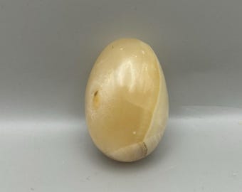 Vintage, Alabaster, Hand Carved, Stone Egg, Yellow, Marble, Easter Egg
