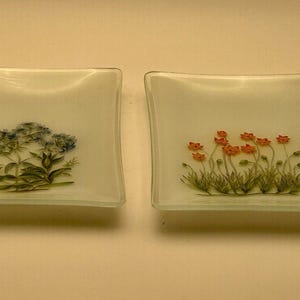 Vintage, Glass Floral Dish, Trinket Dish, Set Of TWO