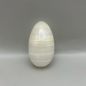 Vintage, Alabaster, Hand Carved, Stone Egg, White & Beige, Marble, Easter Egg
