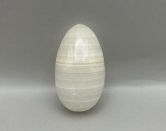 Vintage, Alabaster, Hand Carved, Stone Egg, White & Beige, Marble, Easter Egg