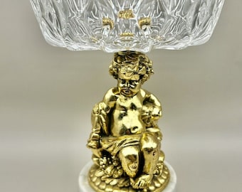 ヴィンテージ ラージ クリスタル コンポート センターピース 真鍮