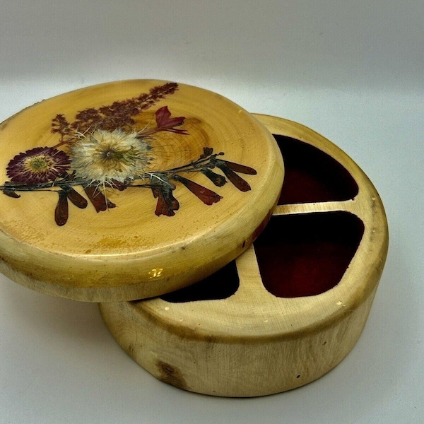 Handcrafted, Aspen Wood, Divided, Jewelry Box, Dried Flowers, Swivel Top, 5”