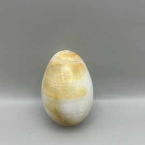 Vintage, Alabaster, Hand Carved, Stone Egg White & Brown Swirl, Marble, Easter
