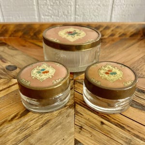 Antique, Art Deco, Ribbed, Frosted Glass, Floral, Vanity Jars, Set 3