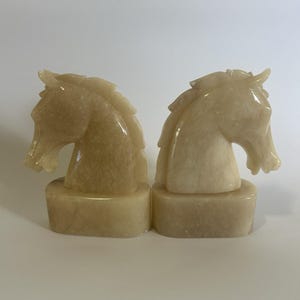 Vintage, Alabaster, Marble, Horse Head Bookends, Lot Of 2, Italian, 7”