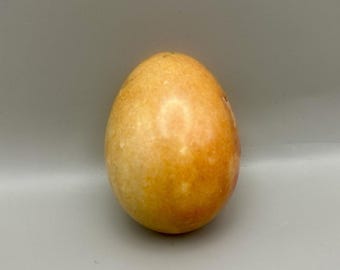 Vintage, Alabaster, Hand Carved, Stone Egg Orange Swirl, Marble, Easter