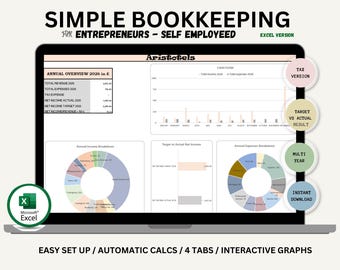 Excel Bookkeeping Template | Entrepreneurs Self Employeed Finance & Tax Tracker (Digital Download)