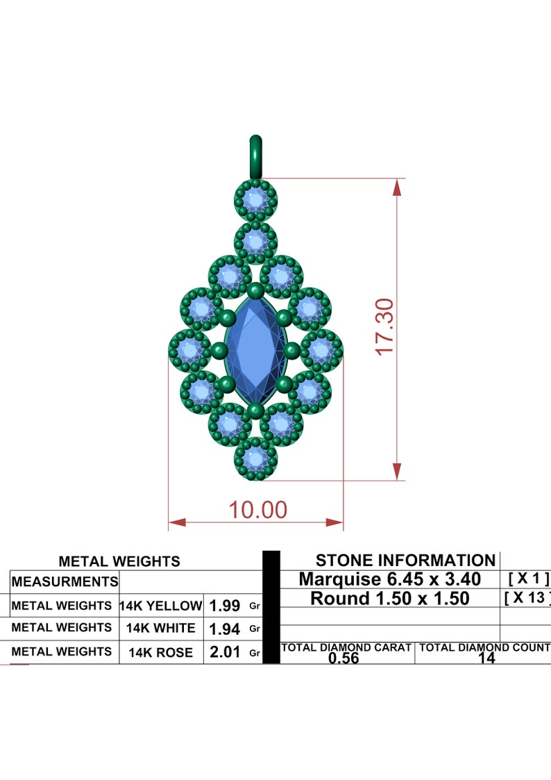 STL 3D Model Jewelry CAD File for 3D Printing/cnc/diamond Pendant/3d