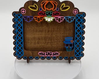 Dia De Los Muertos Papel Picado Picture Frame - Skull With Hat (DIY Paint Kit)