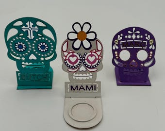 Day Of The Dead Sugar Skull Candle Holders (Set of 3) with DIY Paint Kit