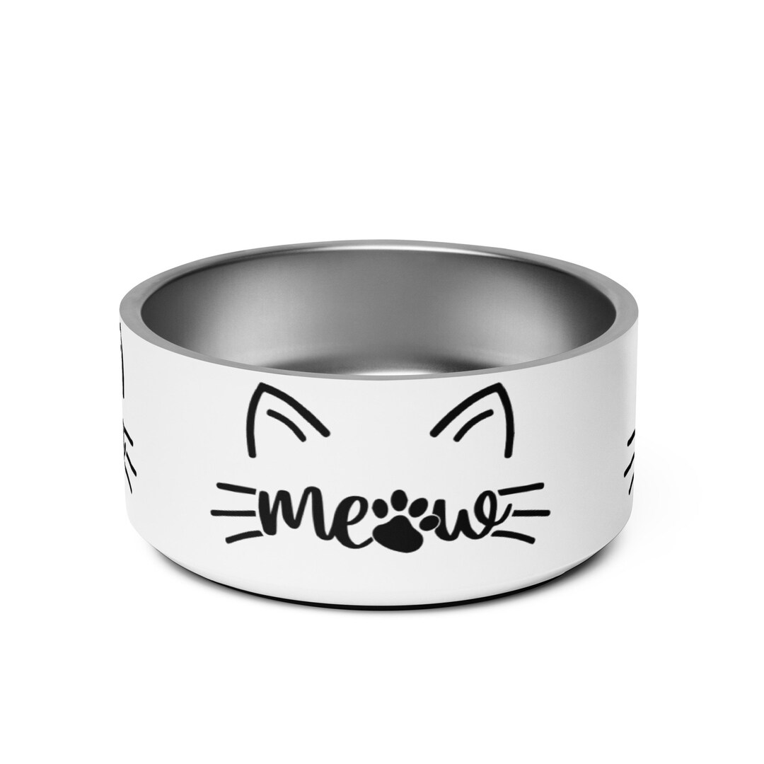 Stainless Steel Cat Food/water Bowl With MEOW and Paw Print Etsy