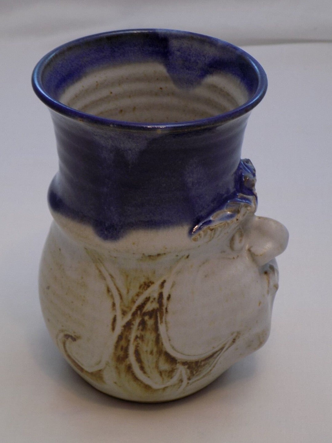 LARGE Blue Hand Crafted Funny Face Pottery Mug Coffee Cup Etsy