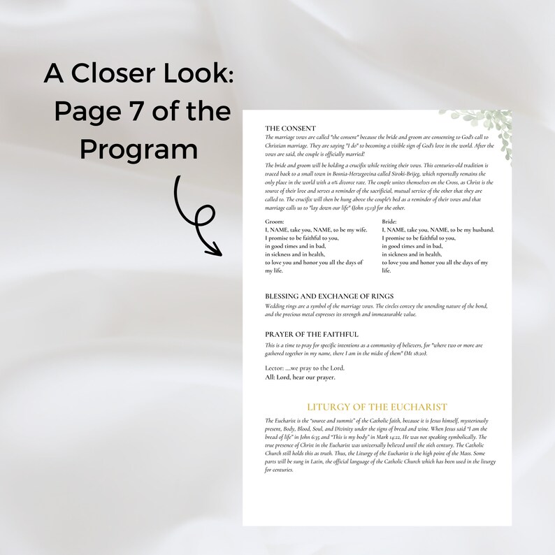 Sample Blessing Program Gold Greenery Catholic Wedding Program With Mass Responses – Explains ...