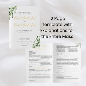 Gold Greenery Catholic Wedding Program with Mass Responses – Explains Nuptial Mass, Editable Canva, Order of Service, Minimalist Printable