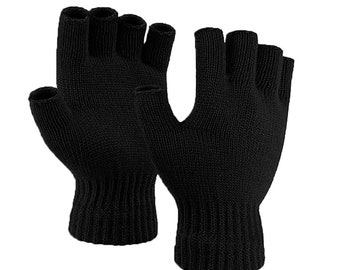 Winterhandschuhe fingerlos Strickhandschuhe Halbfinger Rippstrick Handschuhe Damen