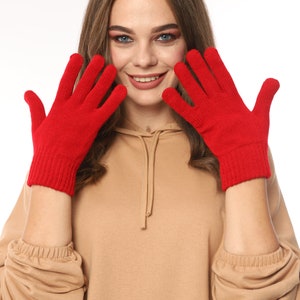 Winterhandschuhe Strickhandschuhe Rippstrick Handschuhe Rot Damen Bild 6